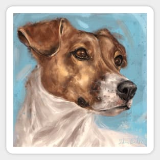 Painting of a Jack Russell With Dreamy Eyes on Blue Background Sticker